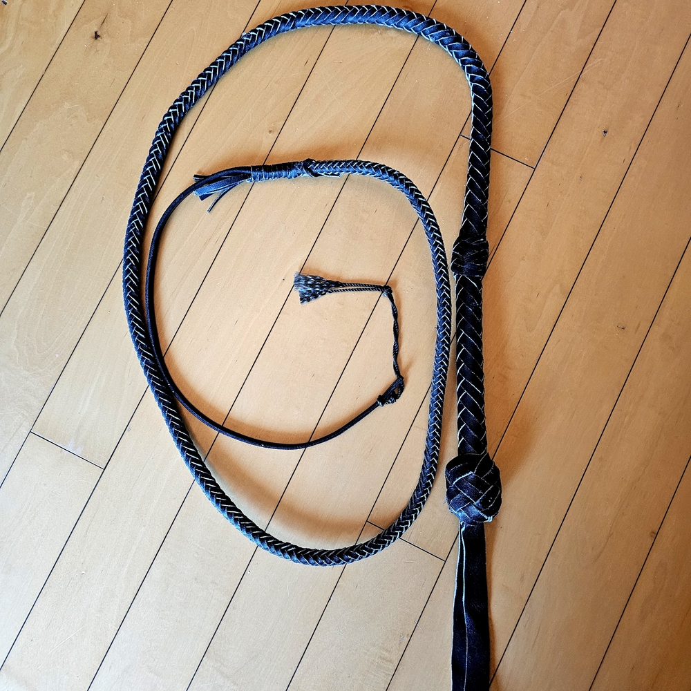 Black Braided Leather Bull Whip